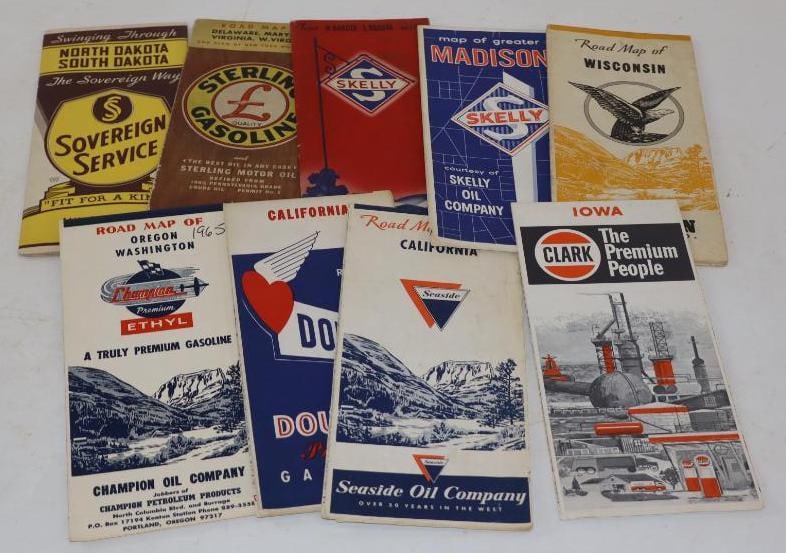 Group Of 9 Sovereign Service, Sterling, Skelly, Champion Oil, Douglas, Seaside & Clark Advertising: Largest Is 9x 4
