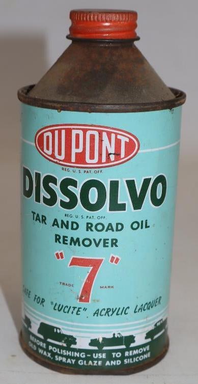Du Pont Disolvo "7" Tar Remover Cone Top Can with Transportation Scene (1 of 2)