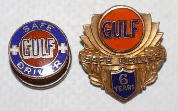 Group Of 2 Cloisonne Gulf Safe Driver Pins: Largest Is .75x .75