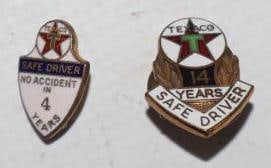 Group Of 2 Cloisonne Texaco Safe Driver Pins: Largest Is .5x .5