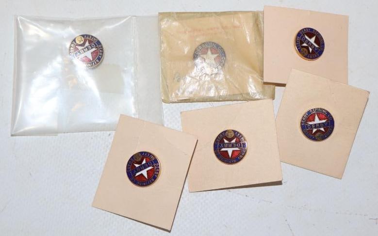Group Of 6 Derby Oil Company Safe Driver Pins: .75x .75 Each