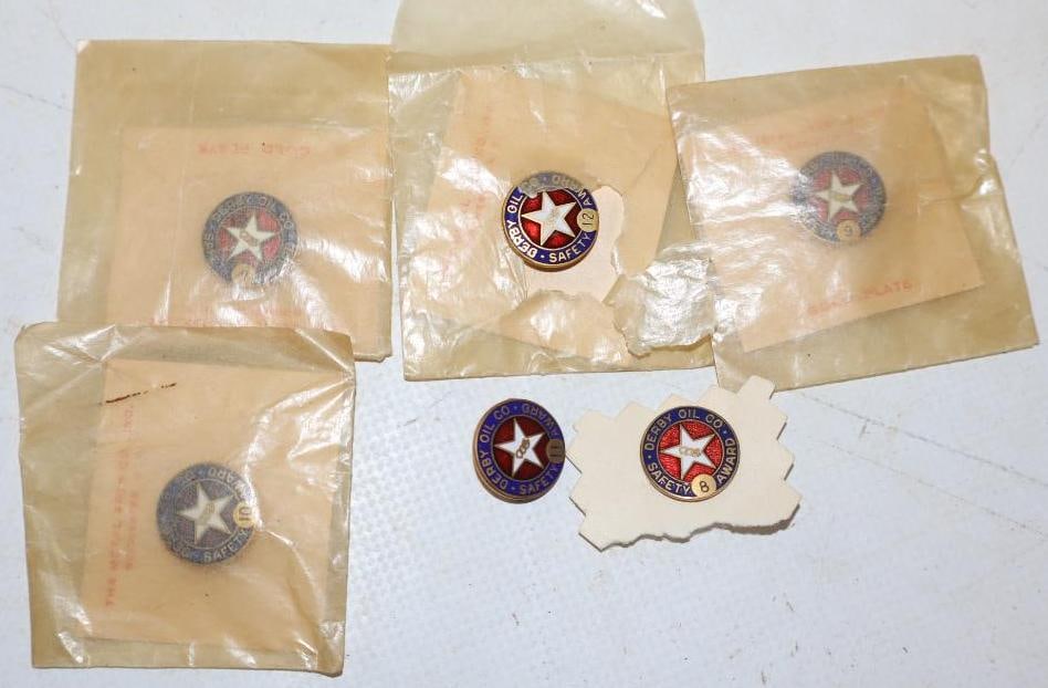 Group Of 6 Derby Oil Company Safe Driver Pins: .75x .75 Each