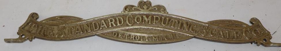 Double Sided Brass Embossed The Standard Computing Scale Company Topper Advertising Display Sign (1 of 2)