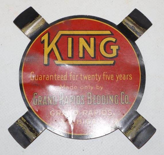 Grand Rapids Bedding King Sized Mattress Tin Litho Advertising Sign: 5x 5