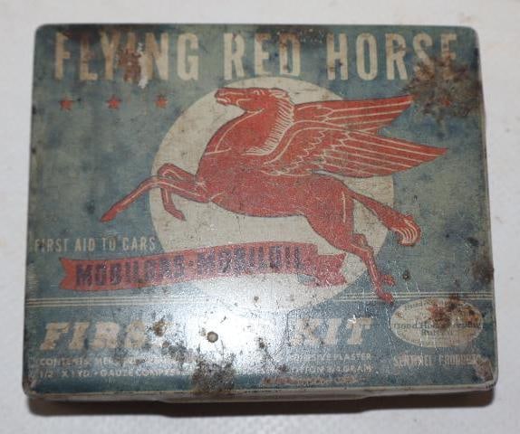 Mobil Gas Flying Red Horse First Aid Kit Tin: 3.25x 2.75x .75