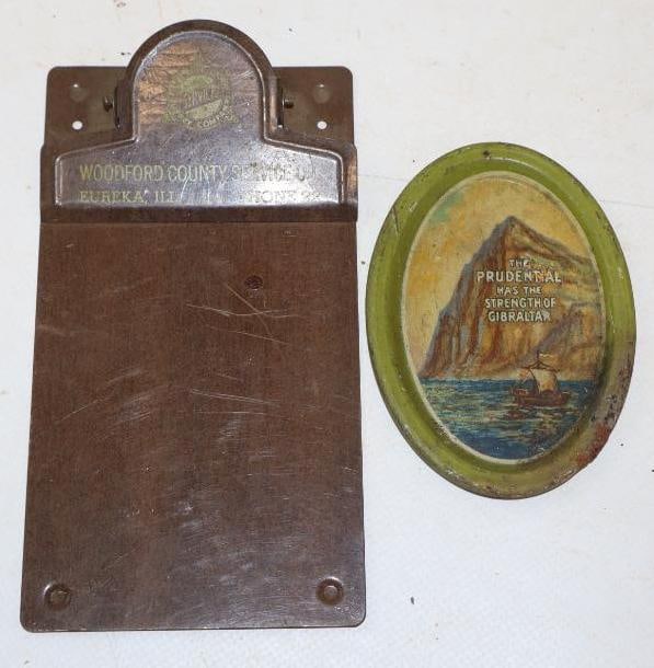 Group Of 2 Illinois Farm & Prudental Advertising Clipboard & Coin Tray: Largest Is 5.5x 3