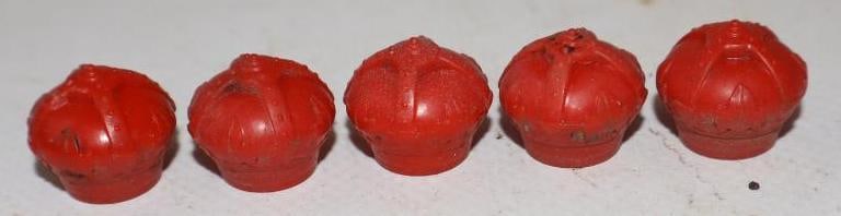 Group Of 5 Red Crown Gasoline Globe Shaped Valve Stem Covers: .5x .5x .5