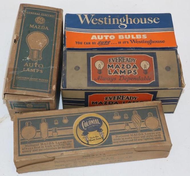 Group Of 4 Westinghouse GE EverReady & Colonial Auto Bulb Displays: Largest Is 8x 3x 1.75