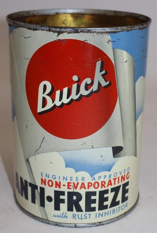 Buick Non Evaporating Antifreeze Metal One Quart Oil Can: Empty. Missing top lid. 32oz