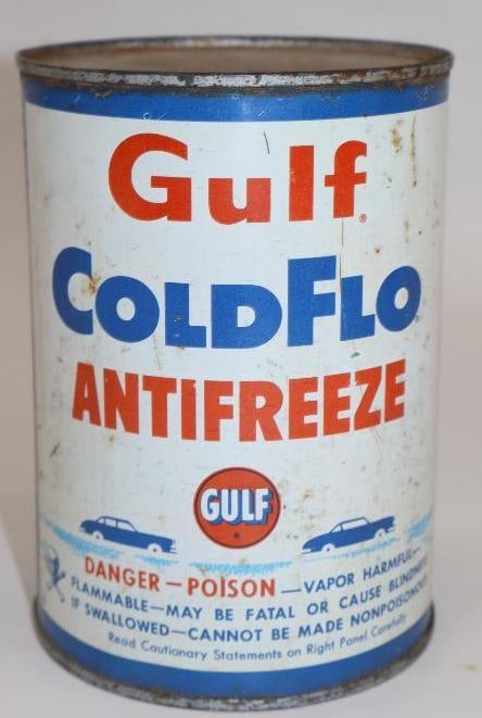 Gulf Coldflo Antifreeze Metal One Quart Oil Can: Full. 32oz
