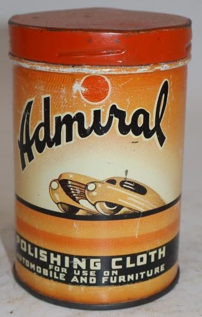 Graphic Admiral Polishing Cloth Tin: Empty. 3" x 3" x 4.75"
