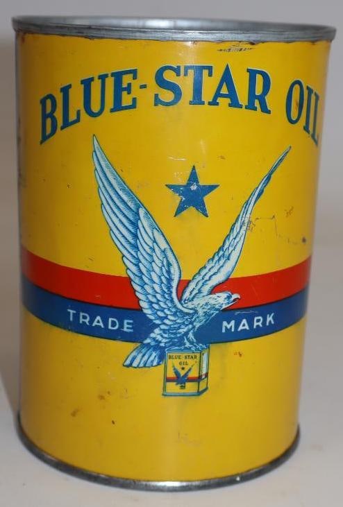 Blue-Star Metal One Quart Oil Can with Eagle
