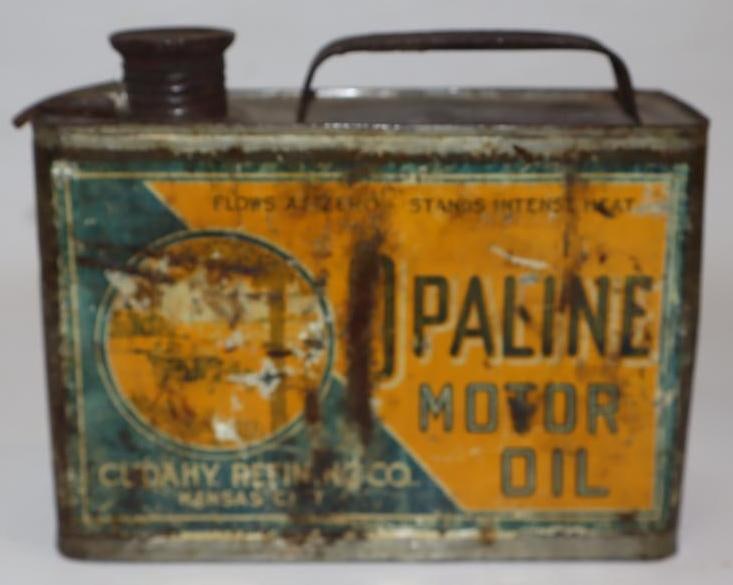Cudahy Refining Co. Opaline Half Gallon Slim Oil Can with Early Car Graphics (1 of 4)