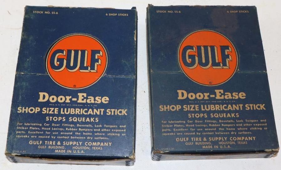 Group Of 2 Gulf Door-ease Stick Lubricant Counter Top Advertising Displays: 4.5x 6.5x 1 Each 1 Is Full, 1 Is Empty