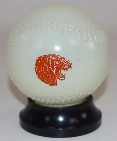 Mobiloil Gas Station Advertising Glass Baseball Coin Bank with Detroit Tigers Logo: 3" x 3" x 3.5"