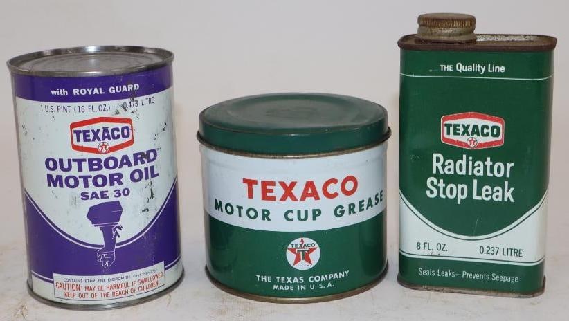 Group of 3 Texaco Grease, Outboard, and Radiator Stop Cans (1 of 2)