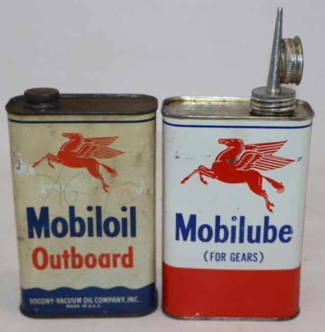 Group of 2 Mobiloil and Mobilube Rectangle Outboard, and Grease One Quart Oil Cans (1 of 2)