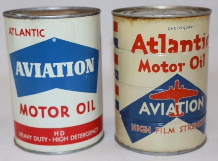 Group of 2 Different Metal Atlantic Aviation One Quart Oil Cans (1 of 3)