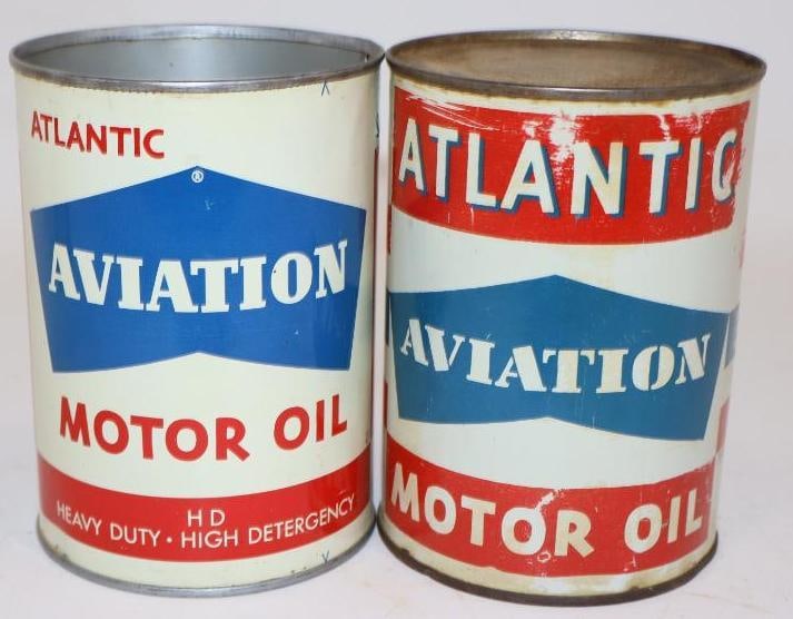 Group of 2 Different Metal Atlantic Aviation One Quart Oil Cans (1 of 3)
