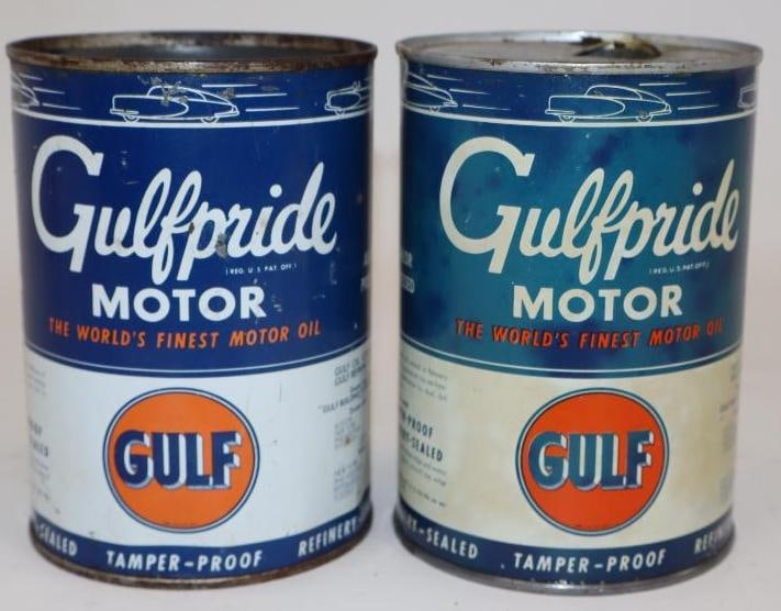 Group of 2 Gulf Gulfpride One Quart Metal Oil Cans (1 of 2)