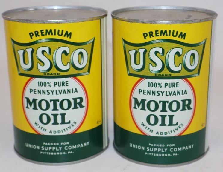 Group of 2 Usco Premium Metal One Quart Oil Cans (1 of 2)