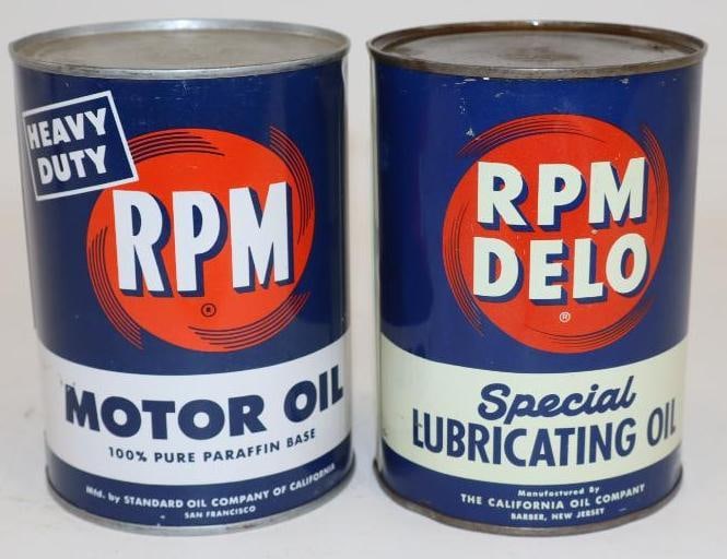 Group of 2 RPM HD and Delo One Quart Metal Oil Cans (1 of 2)