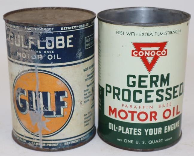 Group of 2 Gulflube and Conoco One Quart Metal Oil Cans (1 of 2)