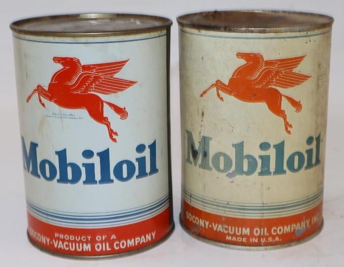 Group of 2 Different Socony-Vacuum Mobiloil One Quart Metal Oil Cans (1 of 2)