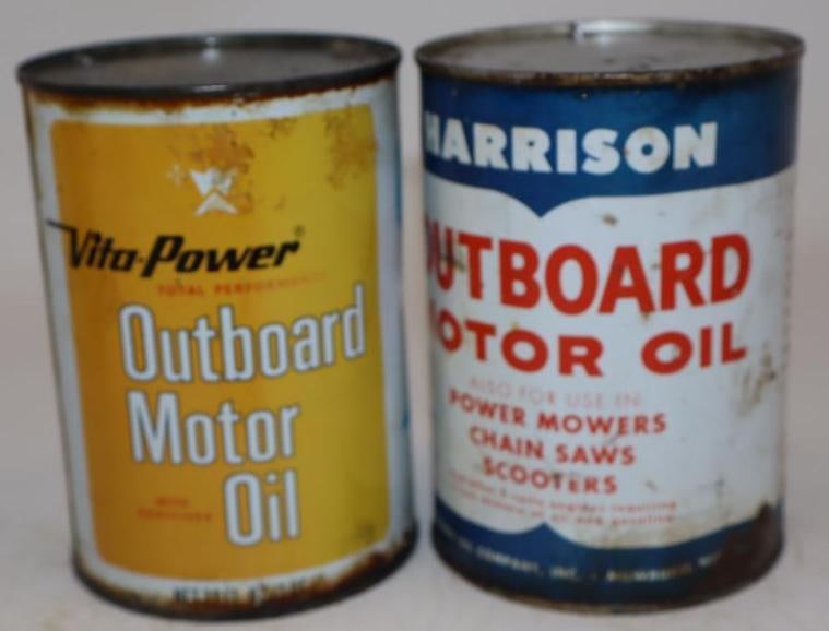 Group of 2 Vita-Power and Harrison Metal Outboard One Quart Oil Cans (1 of 2)