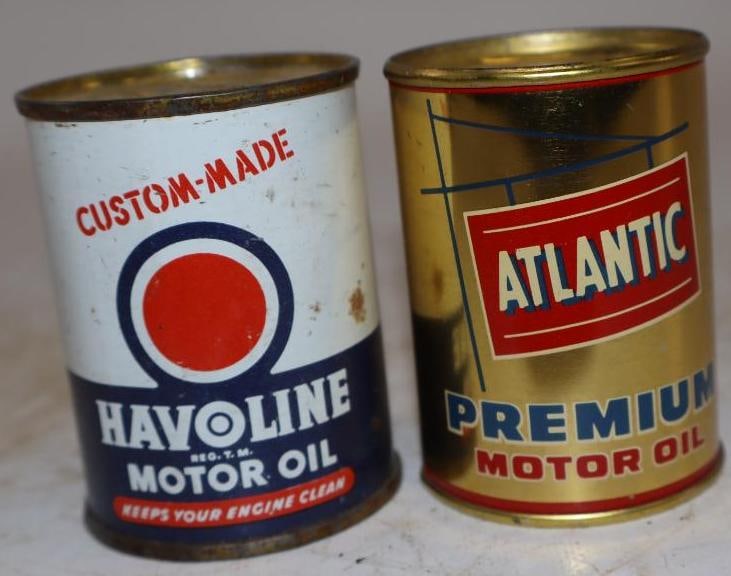 Group of 2 Havoline and Atlantic Oil Can Shaped Coin Banks: 2" x 2" x 2.75" each