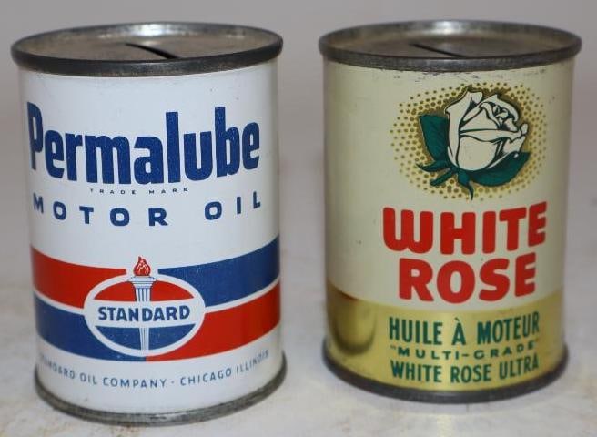 Group of 2 White Rose and Standard Oil Can Shaped Coin Banks (1 of 2)