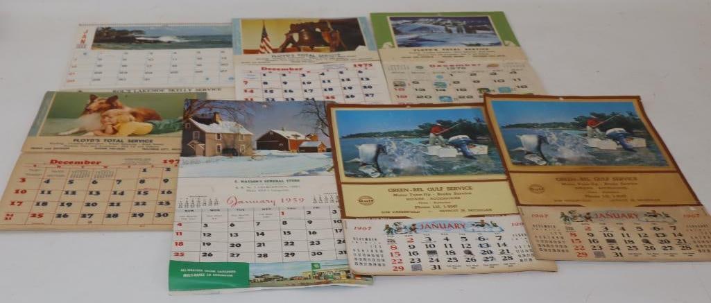 Group Of 6 Skelly, Cities Service & Gulf Advertising Calendars: Largest Is 12x 9
