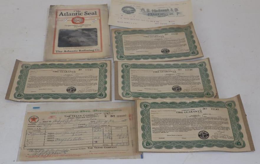 Group Of 10 Signal Gasoline Texaco, Atlantic & Lard Oil Guarantee Receipts & Company Magazine (1 of 7)
