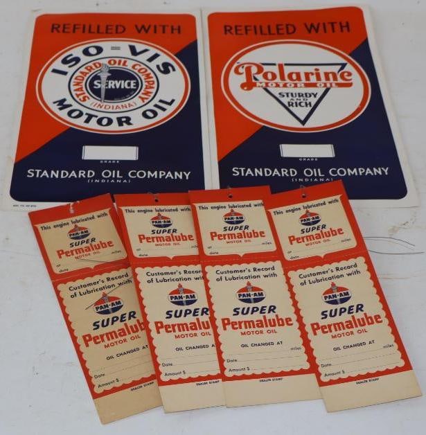 Group of 6 Pan-Am and Polarine Product Tags, and Oil Change Reminder Tags (1 of 4)