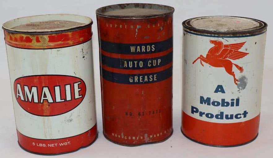 Group of 3 Mobil, Ward's and Amalie Five Pound Grease Cans (1 of 2)