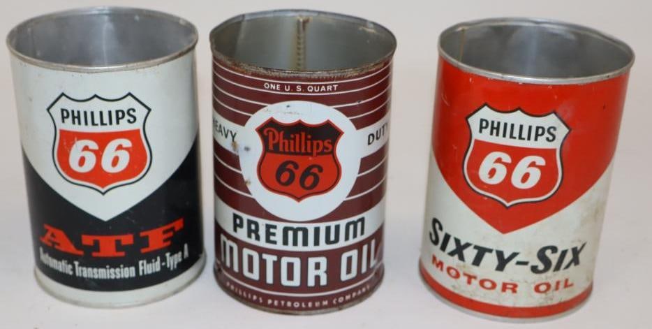Group of 3 Different Phillips 66 One Quart Metal and Aluminum Oil Cans (1 of 2)