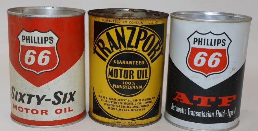Group of 3 Phillips 66 and Tranzport Metal and Aluminum One Quart Oil Cans (1 of 2)