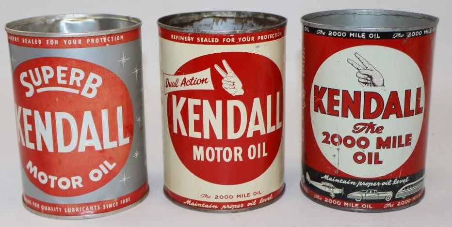 Group of 3 Different Kendall Metal and Aluminum One Quart Oil Cans (1 of 2)