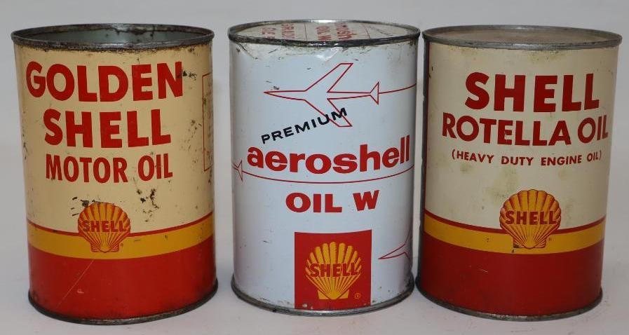 Group of 3 Different Shell One Quart Metal Oil Cans (1 of 2)