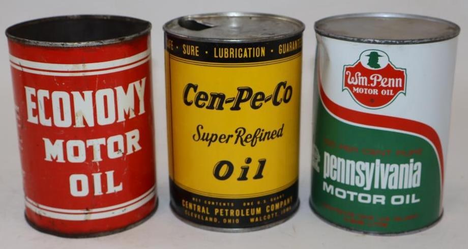 Group of 3 Cen-Pe-Co, William Penn, and Economy One Quart Metal Oil Cans (1 of 2)