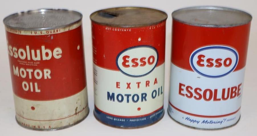 Group of 3 Different Esso One Quart Metal Oil Cans (1 of 2)