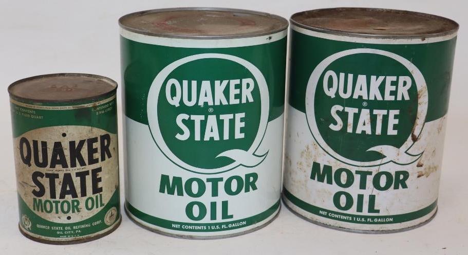 Group of 3 Quaker-State One Quart and One Gallon Metal Oil Cans (1 of 2)