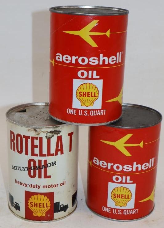Group of 3 Shell, Aeroshell, and Rotella T One Quart Composite Oil Cans (1 of 2)