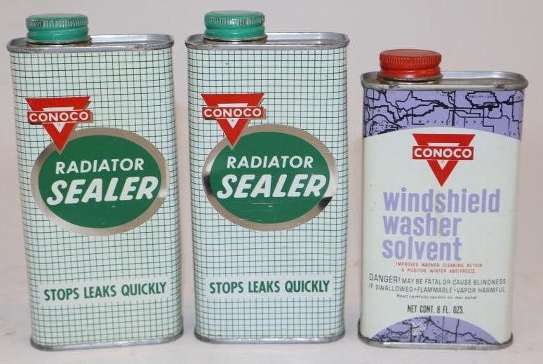 Group of 3 Conoco Radiator Sealer, and Windshield Washer Solvent Cans (1 of 2)