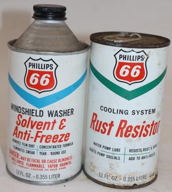 Group of 2 Phillips 66 Cooling System and Windshield Washer Fluid Cans (1 of 2)