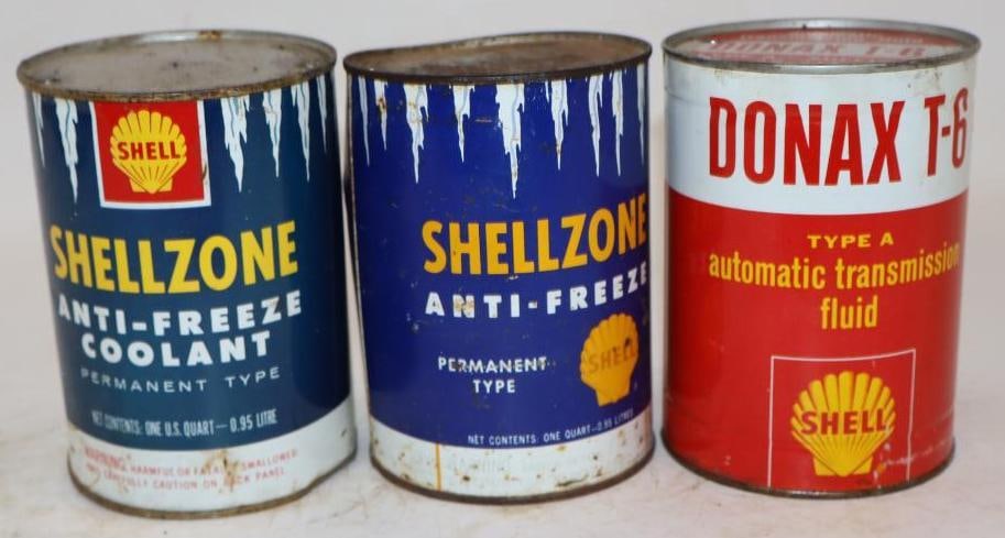 Group of 3 Metal Shell ATF, and Antifreeze One Quart Oil Cans (1 of 2)