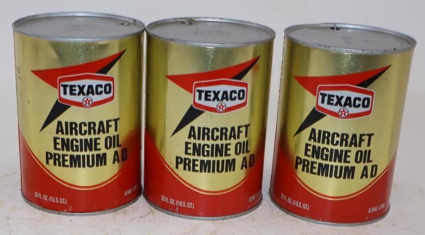 Group of 3 Texaco Aircraft Metal One Quart Oil Cans (1 of 2)