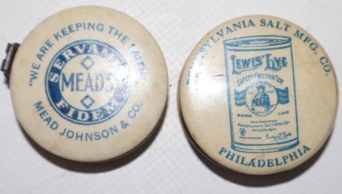 Group Of 2 Mead Johnson & Lewis Live Salt Advertising Tape Measures: 1.5x 1.5 Each, Lewis Live Is Missing Tape