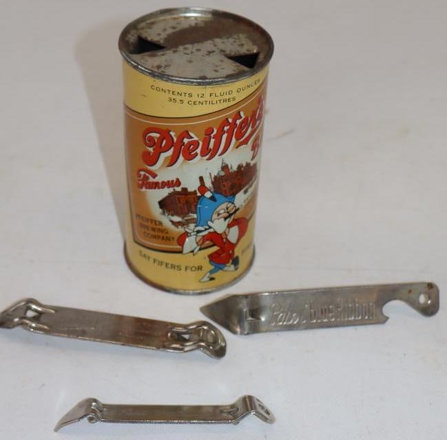 Group Of 4 Pfeiffers, Pabst & Schlitz Flat Top Beer Can & Openers (1 of 4)