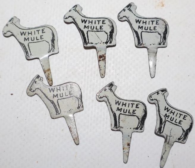 Group Of 4 White Mule Metal Tobacco Metal Tags: .75x 1.25 Each